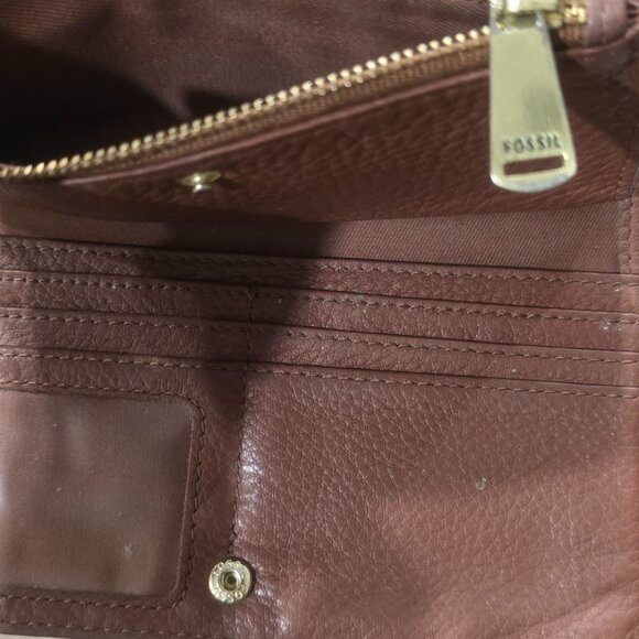 1047 Fossil Cognac Brown Soft Pebbled Leather Bifold ID Wallet EUC - Picture 4 of 6